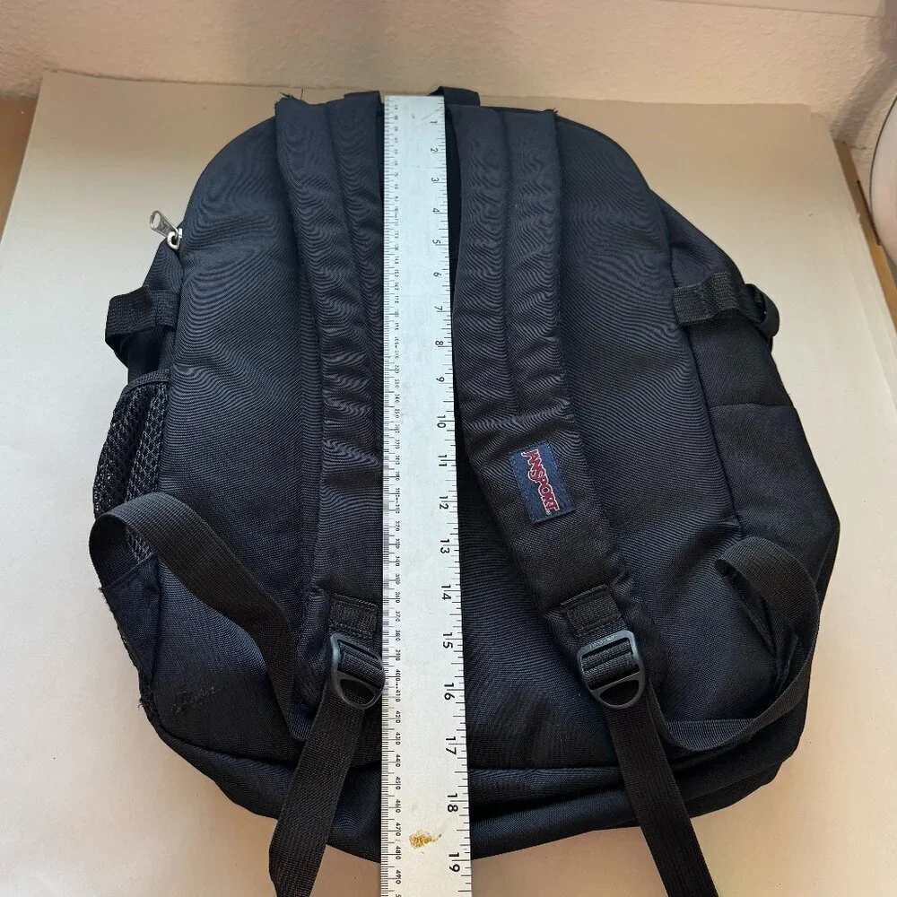 JANSPORT  Backpack Unisex Size Large Black Leather Diamond Patch-Brown (with two